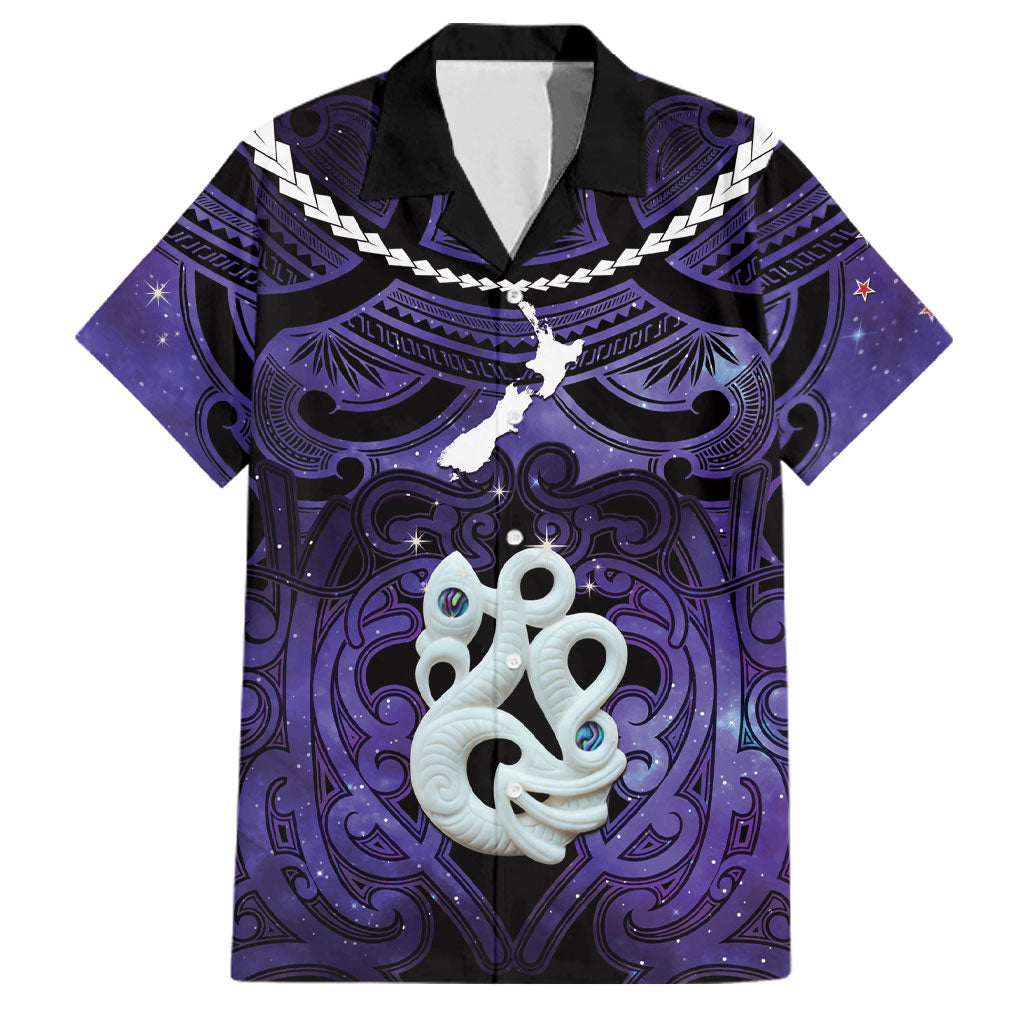 Personalised Maori Matariki Manaia Waiporoporo Family Matching Off Shoulder Short Dress and Hawaiian Shirt Maori Kowhaiwhai Pattern Galaxy LT01 Dad's Shirt - Short Sleeve Purple - Polynesian Pride