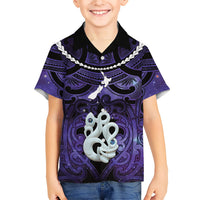 Personalised Maori Matariki Manaia Waiporoporo Family Matching Summer Maxi Dress and Hawaiian Shirt Maori Kowhaiwhai Pattern Galaxy LT01 Son's Shirt Purple - Polynesian Pride