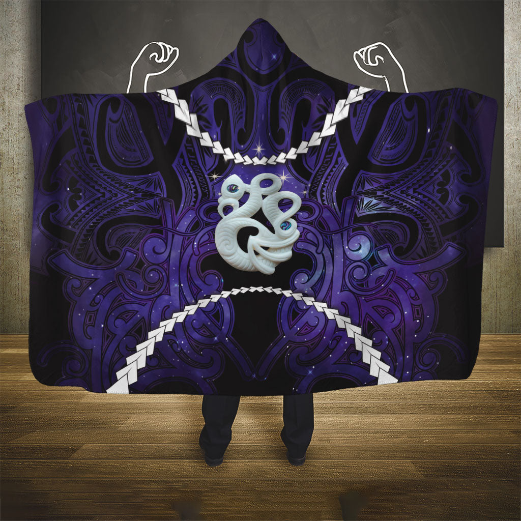 Maori Matariki Manaia Waiporoporo Hooded Blanket Maori Kowhaiwhai Pattern Galaxy