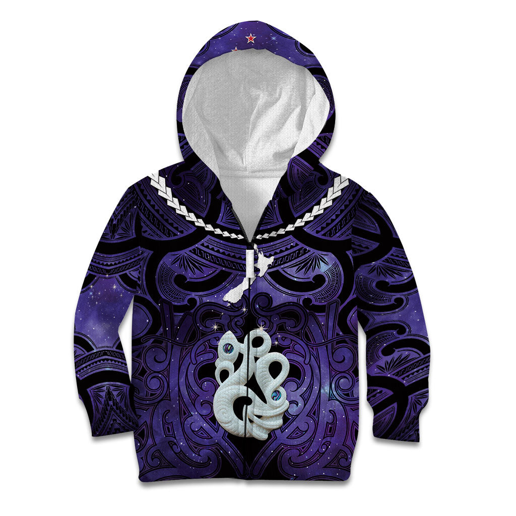 Personalised Maori Matariki Manaia Waiporoporo Kid Hoodie Maori Kowhaiwhai Pattern Galaxy
