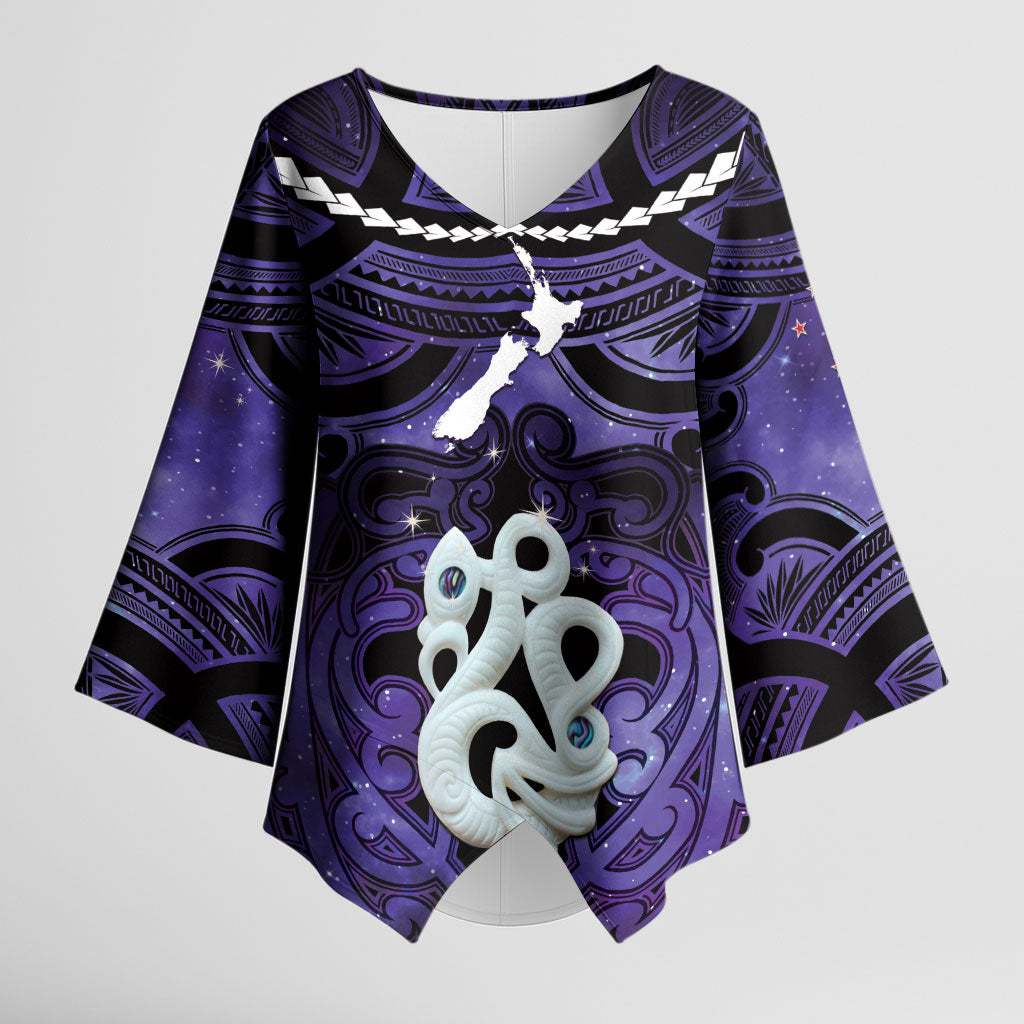 Personalised Maori Matariki Manaia Waiporoporo Kimono Sleeve Blouse Maori Kowhaiwhai Pattern Galaxy