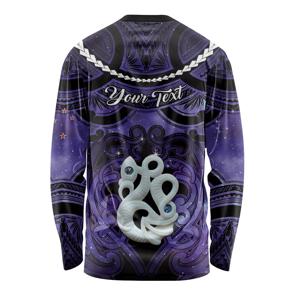 Personalised Maori Matariki Manaia Waiporoporo Long Sleeve Shirt Maori Kowhaiwhai Pattern Galaxy