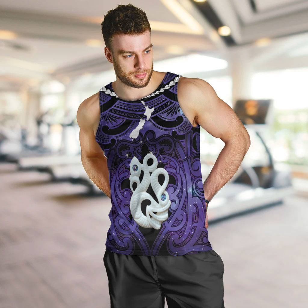 Personalised Maori Matariki Manaia Waiporoporo Men Tank Top Maori Kowhaiwhai Pattern Galaxy LT01 Purple - Polynesian Pride