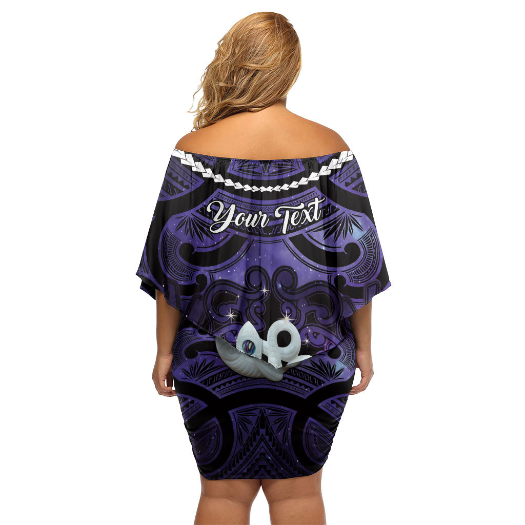 Personalised Maori Matariki Manaia Waiporoporo Off Shoulder Short Dress Maori Kowhaiwhai Pattern Galaxy