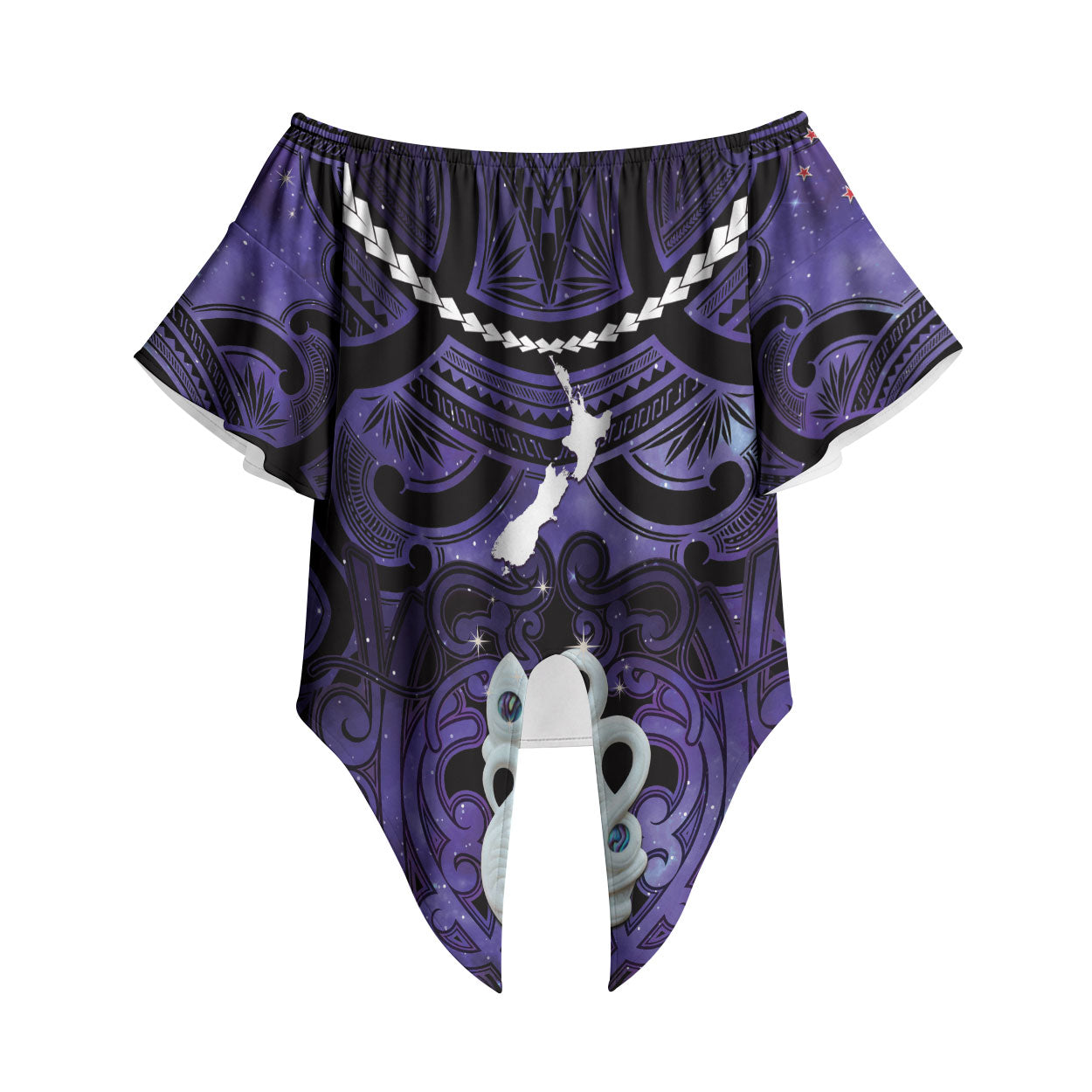 Personalised Maori Matariki Manaia Waiporoporo Off Shoulder Wrap Waist Top Maori Kowhaiwhai Pattern Galaxy LT01 Purple - Polynesian Pride