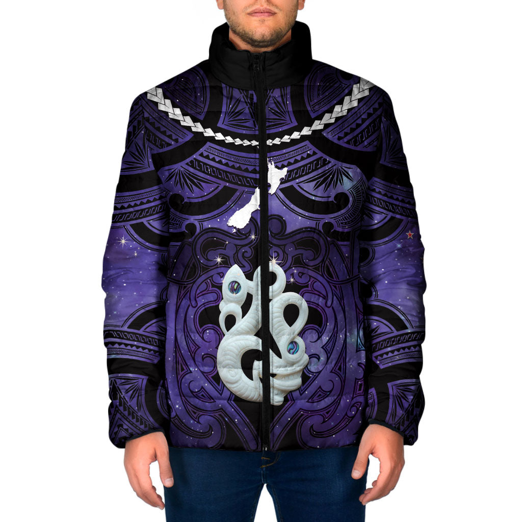 Personalised Maori Matariki Manaia Waiporoporo Padded Jacket Maori Kowhaiwhai Pattern Galaxy