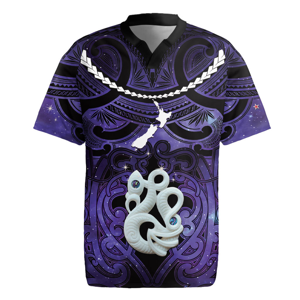 Personalised Maori Matariki Manaia Waiporoporo Rugby Jersey Maori Kowhaiwhai Pattern Galaxy LT01 Purple - Polynesian Pride