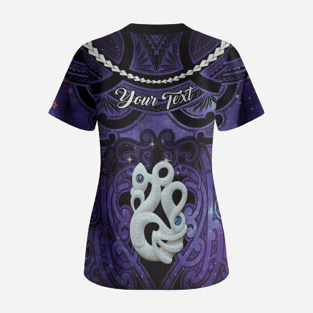 Personalised Maori Matariki Manaia Waiporoporo Scrub Top Maori Kowhaiwhai Pattern Galaxy