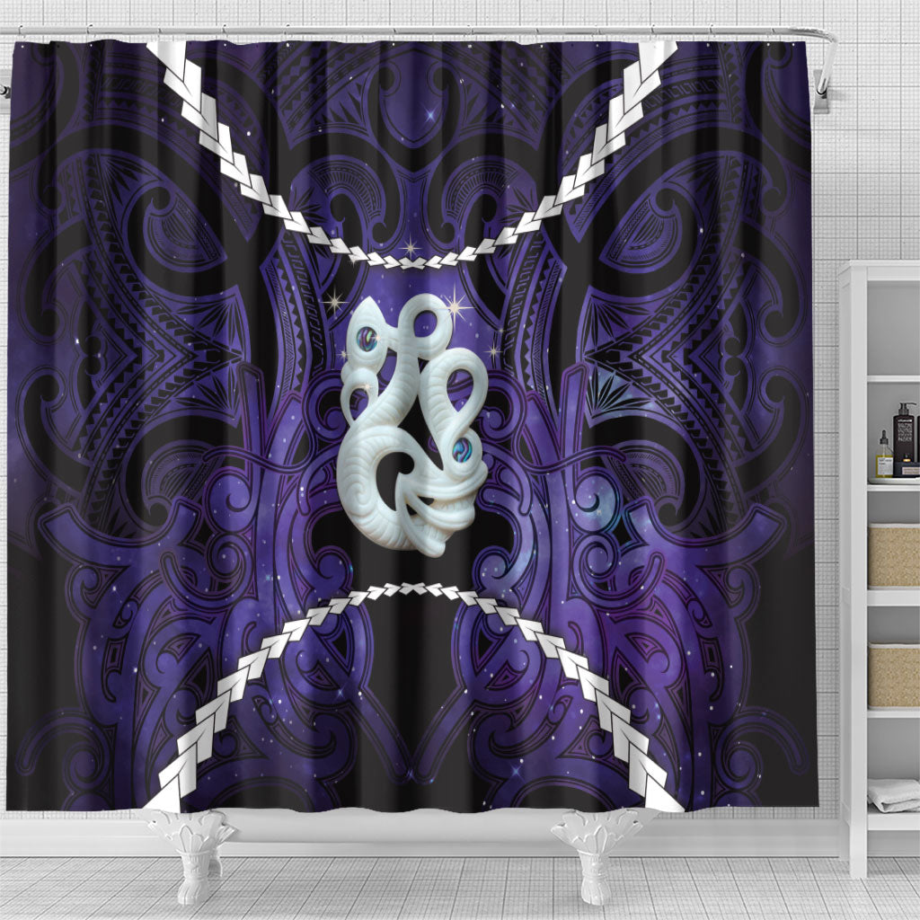 Maori Matariki Manaia Waiporoporo Shower Curtain Maori Kowhaiwhai Pattern Galaxy