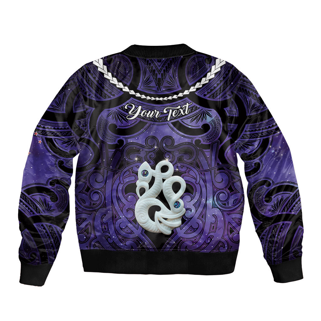Personalised Maori Matariki Manaia Waiporoporo Sleeve Zip Bomber Jacket Maori Kowhaiwhai Pattern Galaxy