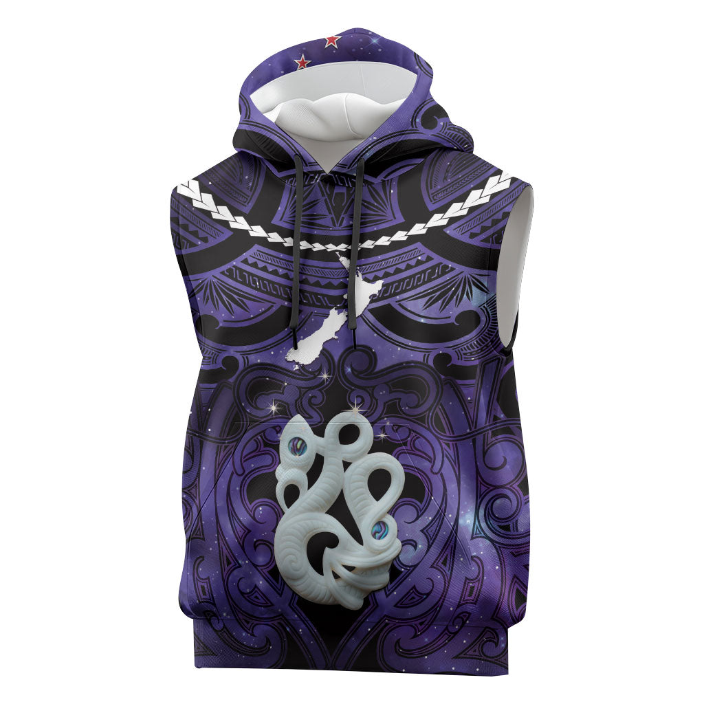 Personalised Maori Matariki Manaia Waiporoporo Sleeveless Hoodie Maori Kowhaiwhai Pattern Galaxy