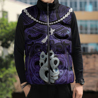 Personalised Maori Matariki Manaia Waiporoporo Sleeveless Puffer Jacket Maori Kowhaiwhai Pattern Galaxy