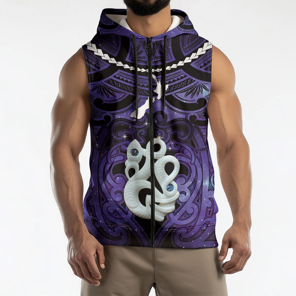Personalised Maori Matariki Manaia Waiporoporo Sleeveless Zip Hoodie Maori Kowhaiwhai Pattern Galaxy LT01 - Polynesian Pride