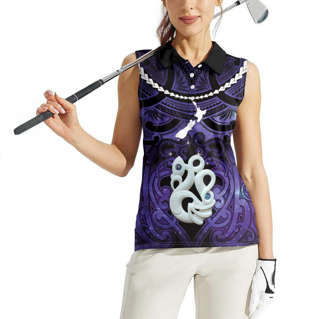 Personalised Maori Matariki Manaia Waiporoporo Women Sleeveless Polo Shirt Maori Kowhaiwhai Pattern Galaxy LT01 - Polynesian Pride