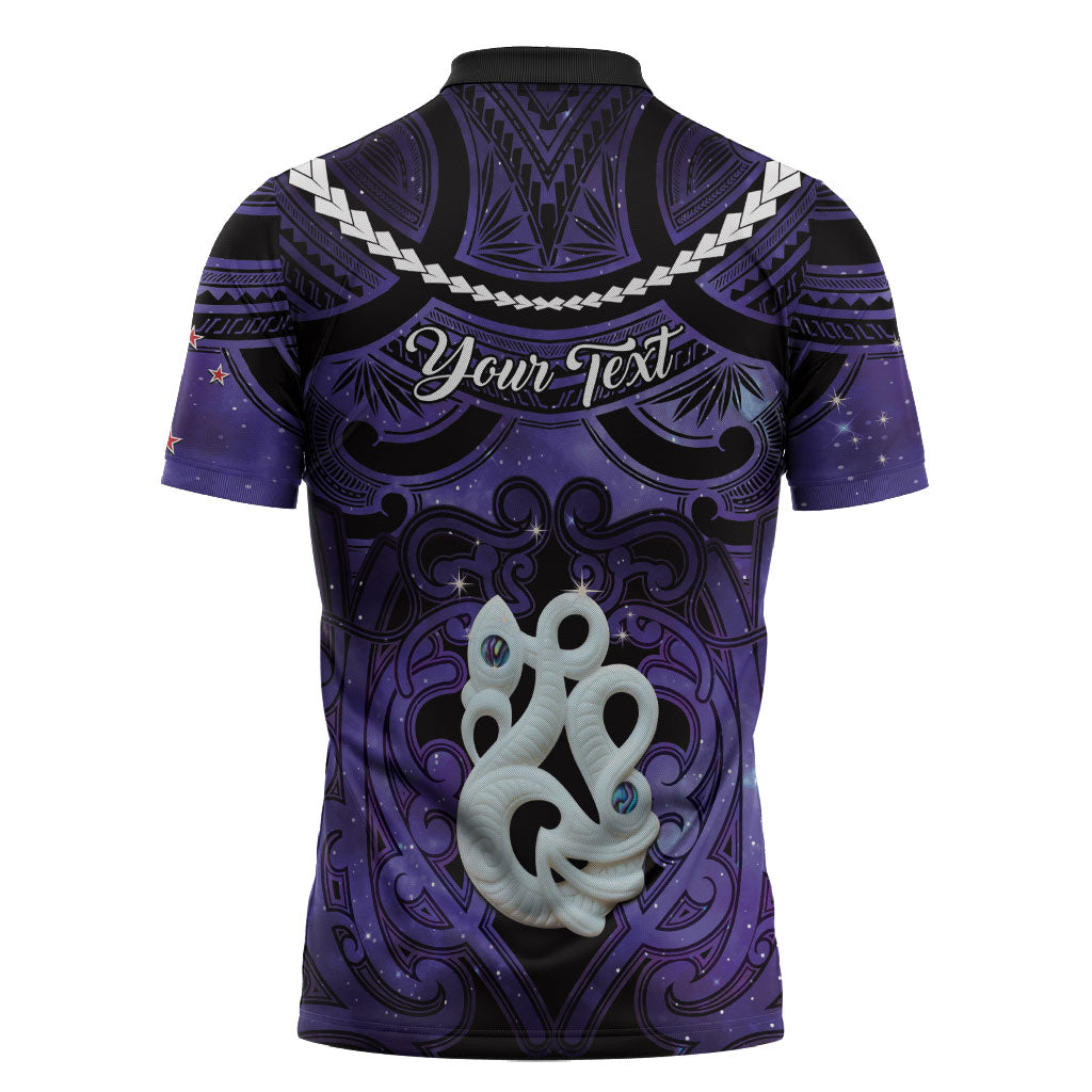 Personalised Maori Matariki Manaia Waiporoporo Zipper Polo Shirt Maori Kowhaiwhai Pattern Galaxy