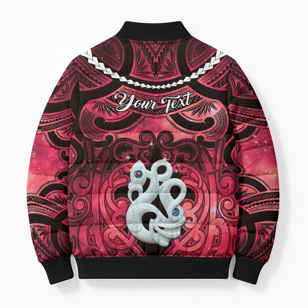 Personalised Maori Matariki Manaia Whero Bomber Puffer Jacket Maori Kowhaiwhai Pattern Galaxy