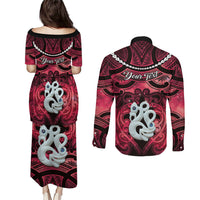 Personalised Maori Matariki Manaia Whero Couples Matching Puletasi and Long Sleeve Button Shirt Maori Kowhaiwhai Pattern Galaxy