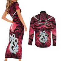 Personalised Maori Matariki Manaia Whero Couples Matching Short Sleeve Bodycon Dress and Long Sleeve Button Shirt Maori Kowhaiwhai Pattern Galaxy LT01 - Polynesian Pride