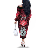Personalised Maori Matariki Manaia Whero Family Matching Off The Shoulder Long Sleeve Dress and Hawaiian Shirt Maori Kowhaiwhai Pattern Galaxy LT01 - Polynesian Pride