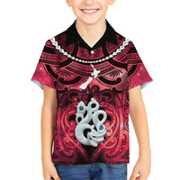 Personalised Maori Matariki Manaia Whero Family Matching Puletasi and Hawaiian Shirt Maori Kowhaiwhai Pattern Galaxy LT01 Son's Shirt Red - Polynesian Pride