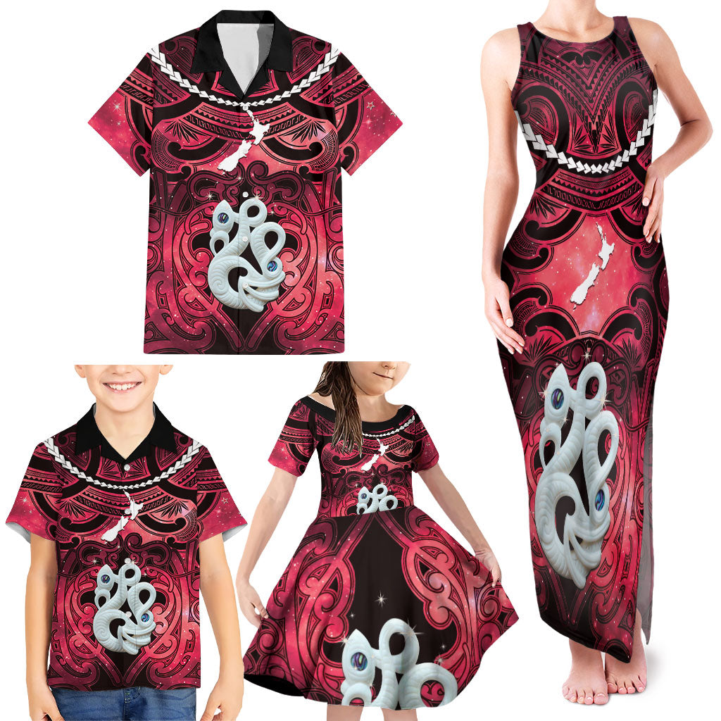 Personalised Maori Matariki Manaia Whero Family Matching Tank Maxi Dress and Hawaiian Shirt Maori Kowhaiwhai Pattern Galaxy LT01 - Polynesian Pride