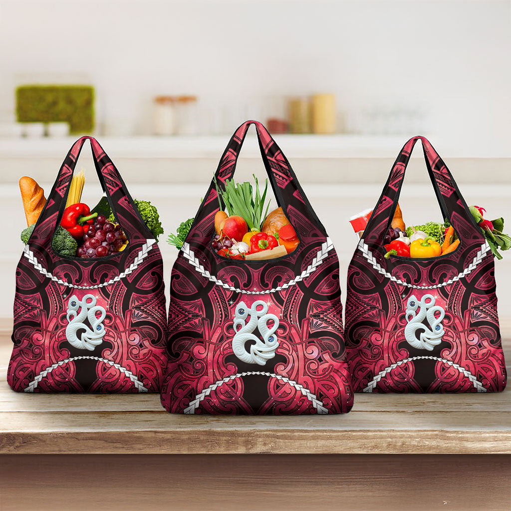 Maori Matariki Manaia Whero Grocery Bag Maori Kowhaiwhai Pattern Galaxy