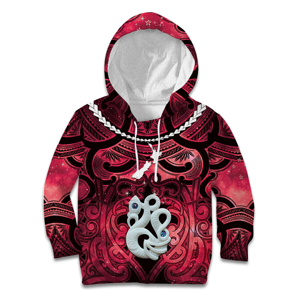 Personalised Maori Matariki Manaia Whero Kid Hoodie Maori Kowhaiwhai Pattern Galaxy LT01 Hoodie Red - Polynesian Pride