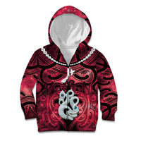 Personalised Maori Matariki Manaia Whero Kid Hoodie Maori Kowhaiwhai Pattern Galaxy LT01 Zip Hoodie Red - Polynesian Pride