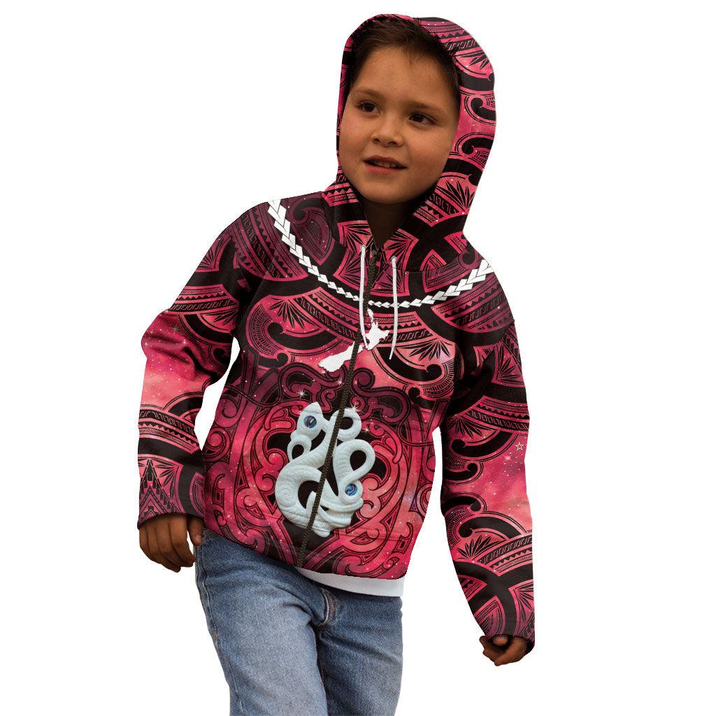 Personalised Maori Matariki Manaia Whero Kid Hoodie Maori Kowhaiwhai Pattern Galaxy LT01 - Polynesian Pride