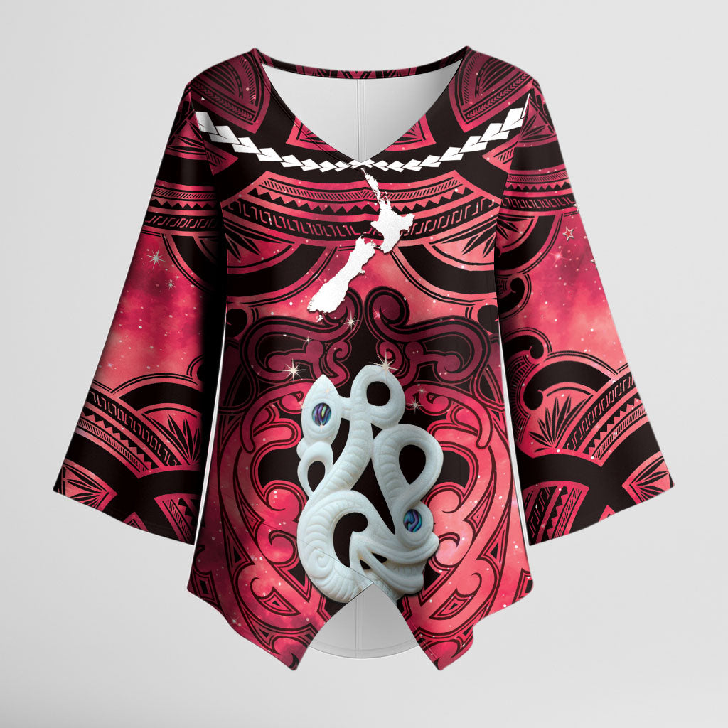 Personalised Maori Matariki Manaia Whero Kimono Sleeve Blouse Maori Kowhaiwhai Pattern Galaxy