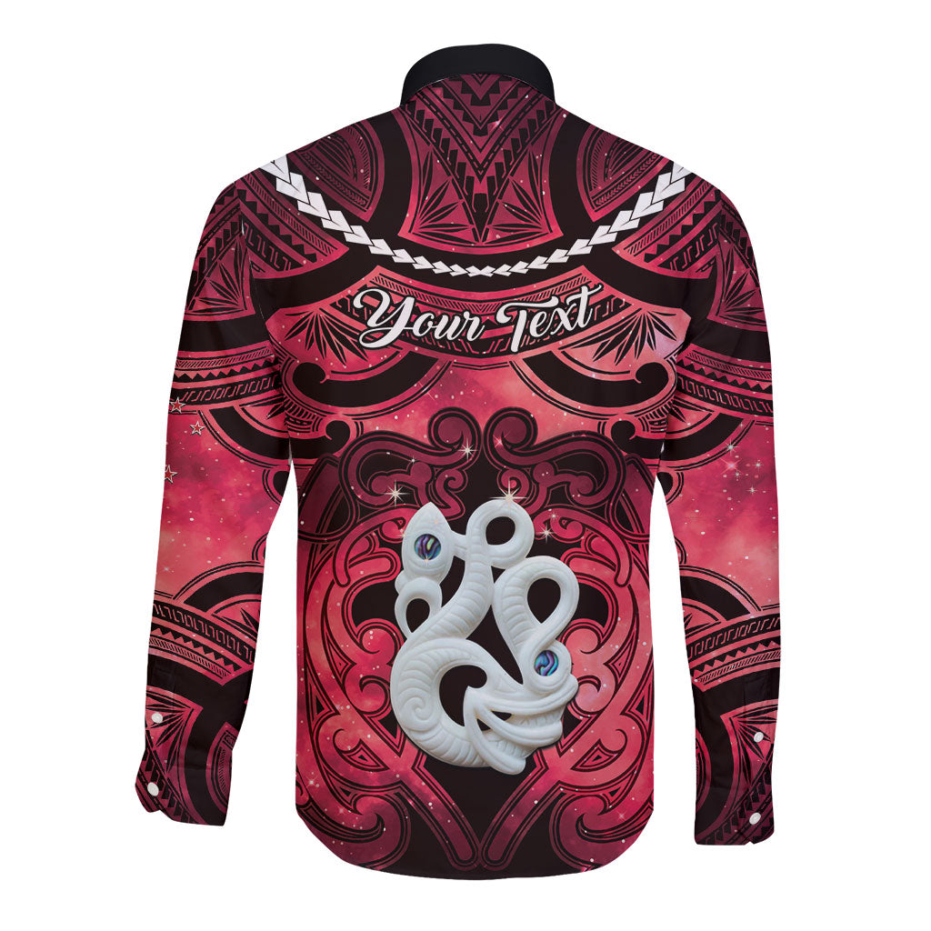 Personalised Maori Matariki Manaia Whero Long Sleeve Button Shirt Maori Kowhaiwhai Pattern Galaxy