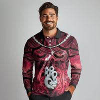 Personalised Maori Matariki Manaia Whero Long Sleeve Polo Shirt Maori Kowhaiwhai Pattern Galaxy