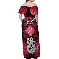 Personalised Maori Matariki Manaia Whero Off Shoulder Maxi Dress Maori Kowhaiwhai Pattern Galaxy LT01 - Polynesian Pride