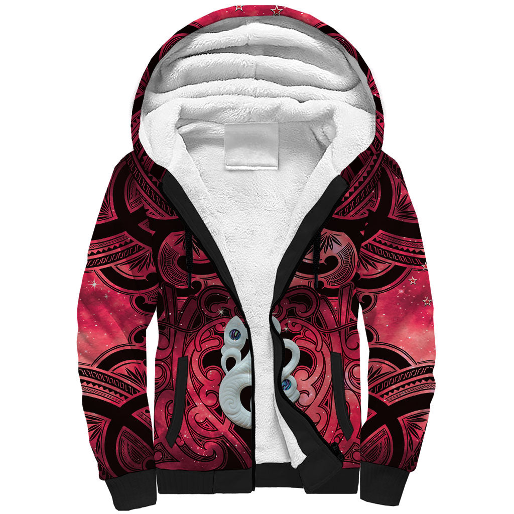 Personalised Maori Matariki Manaia Whero Sherpa Hoodie Maori Kowhaiwhai Pattern Galaxy