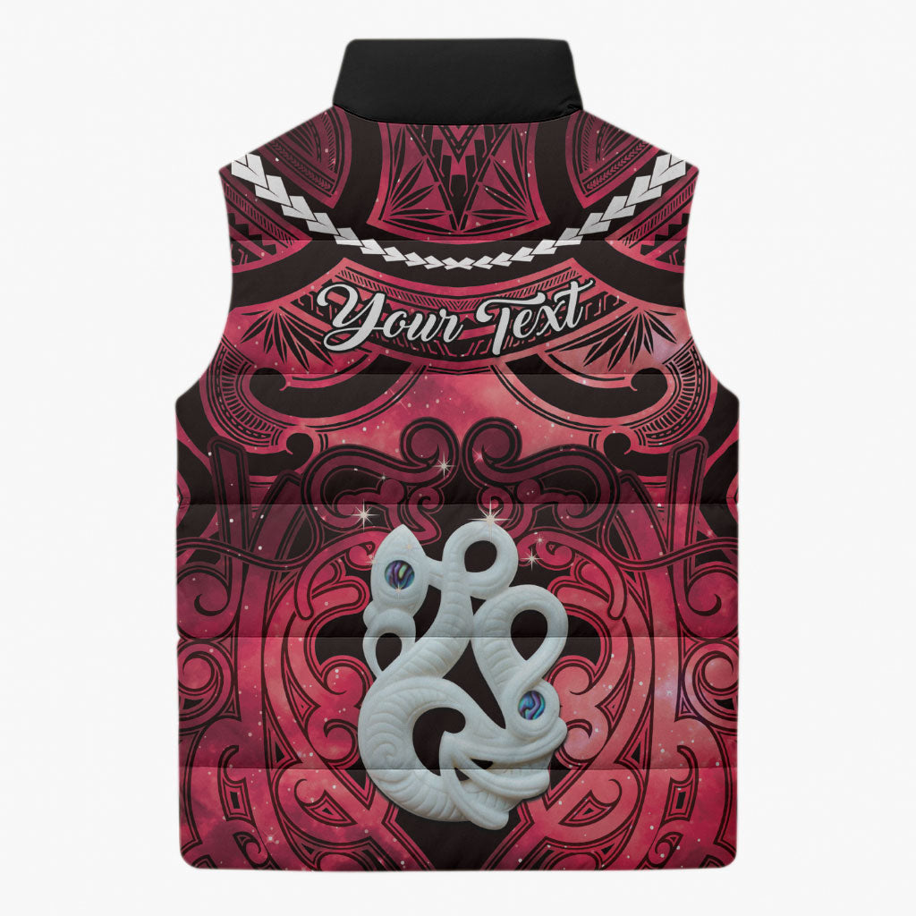 Personalised Maori Matariki Manaia Whero Sleeveless Puffer Jacket Maori Kowhaiwhai Pattern Galaxy