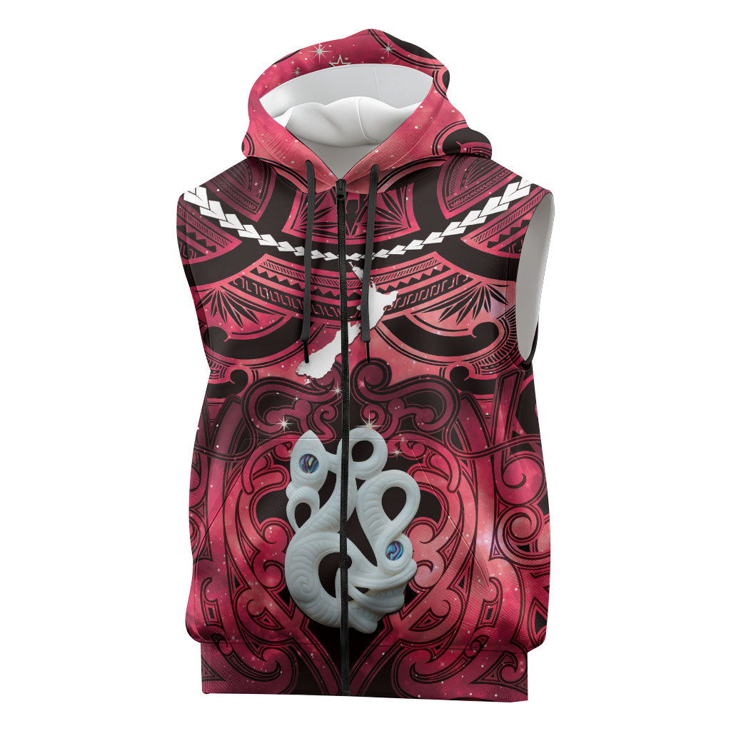 Personalised Maori Matariki Manaia Whero Sleeveless Zip Hoodie Maori Kowhaiwhai Pattern Galaxy