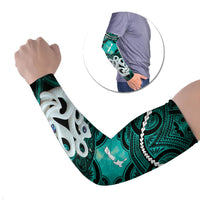Personalised Maori Matariki Manaia Turquoise Arm Sleeves Maori Kowhaiwhai Pattern Galaxy LT01 Set of 2 Turquoise - Polynesian Pride