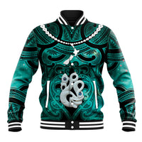 Personalised Maori Matariki Manaia Turquoise Baseball Jacket Maori Kowhaiwhai Pattern Galaxy