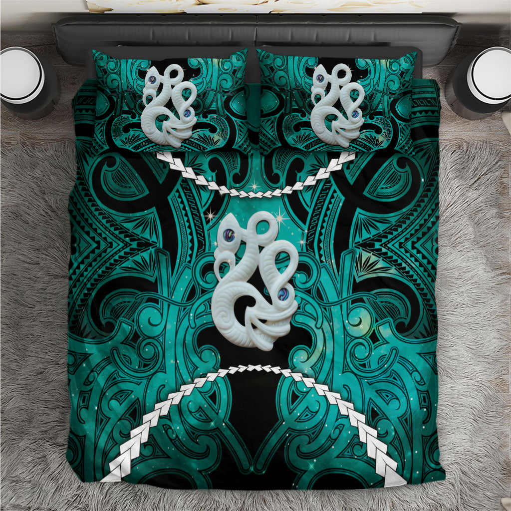 Maori Matariki Manaia Turquoise Bedding Set Maori Kowhaiwhai Pattern Galaxy