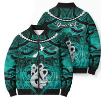Personalised Maori Matariki Manaia Turquoise Bomber Puffer Jacket Maori Kowhaiwhai Pattern Galaxy LT01 - Polynesian Pride