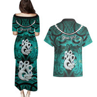 Personalised Maori Matariki Manaia Turquoise Couples Matching Puletasi and Hawaiian Shirt Maori Kowhaiwhai Pattern Galaxy LT01 - Polynesian Pride