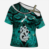Personalised Maori Matariki Manaia Turquoise Cross Shoulder Shirt Maori Kowhaiwhai Pattern Galaxy