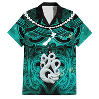 Personalised Maori Matariki Manaia Turquoise Family Matching Off Shoulder Maxi Dress and Hawaiian Shirt Maori Kowhaiwhai Pattern Galaxy LT01 Dad's Shirt - Short Sleeve Turquoise - Polynesian Pride
