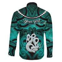 Personalised Maori Matariki Manaia Turquoise Family Matching Puletasi and Hawaiian Shirt Maori Kowhaiwhai Pattern Galaxy LT01 - Polynesian Pride