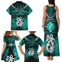 Personalised Maori Matariki Manaia Turquoise Family Matching Tank Maxi Dress and Hawaiian Shirt Maori Kowhaiwhai Pattern Galaxy LT01 - Polynesian Pride