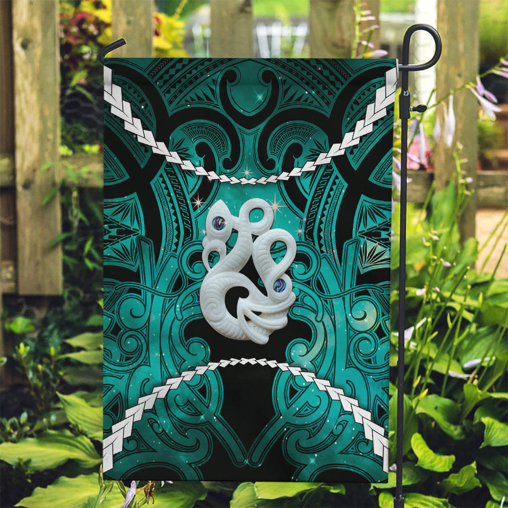 Maori Matariki Manaia Turquoise Garden Flag Maori Kowhaiwhai Pattern Galaxy