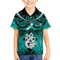 Personalised Maori Matariki Manaia Turquoise Kid Hawaiian Shirt Maori Kowhaiwhai Pattern Galaxy