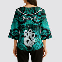 Personalised Maori Matariki Manaia Turquoise Kimono Sleeve Blouse Maori Kowhaiwhai Pattern Galaxy