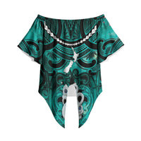 Personalised Maori Matariki Manaia Turquoise Off Shoulder Wrap Waist Top Maori Kowhaiwhai Pattern Galaxy LT01 Turquoise - Polynesian Pride