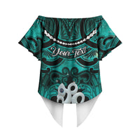 Personalised Maori Matariki Manaia Turquoise Off Shoulder Wrap Waist Top Maori Kowhaiwhai Pattern Galaxy LT01 - Polynesian Pride